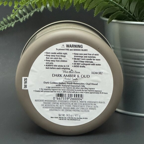 BBW Dark Amber & Oud White Barn Bath & Body Works 3 Wick Candle - Picture 9 of 10